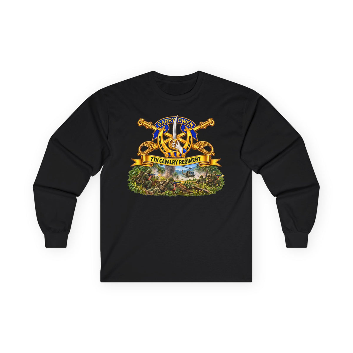 Unisex Ultra Cotton Long Sleeve Tee - 7th Cavalry Regiment - DUI, Br, Ribbon w  Battle of Ia drang Valley Scene - Vietnam - 3D - Transparent