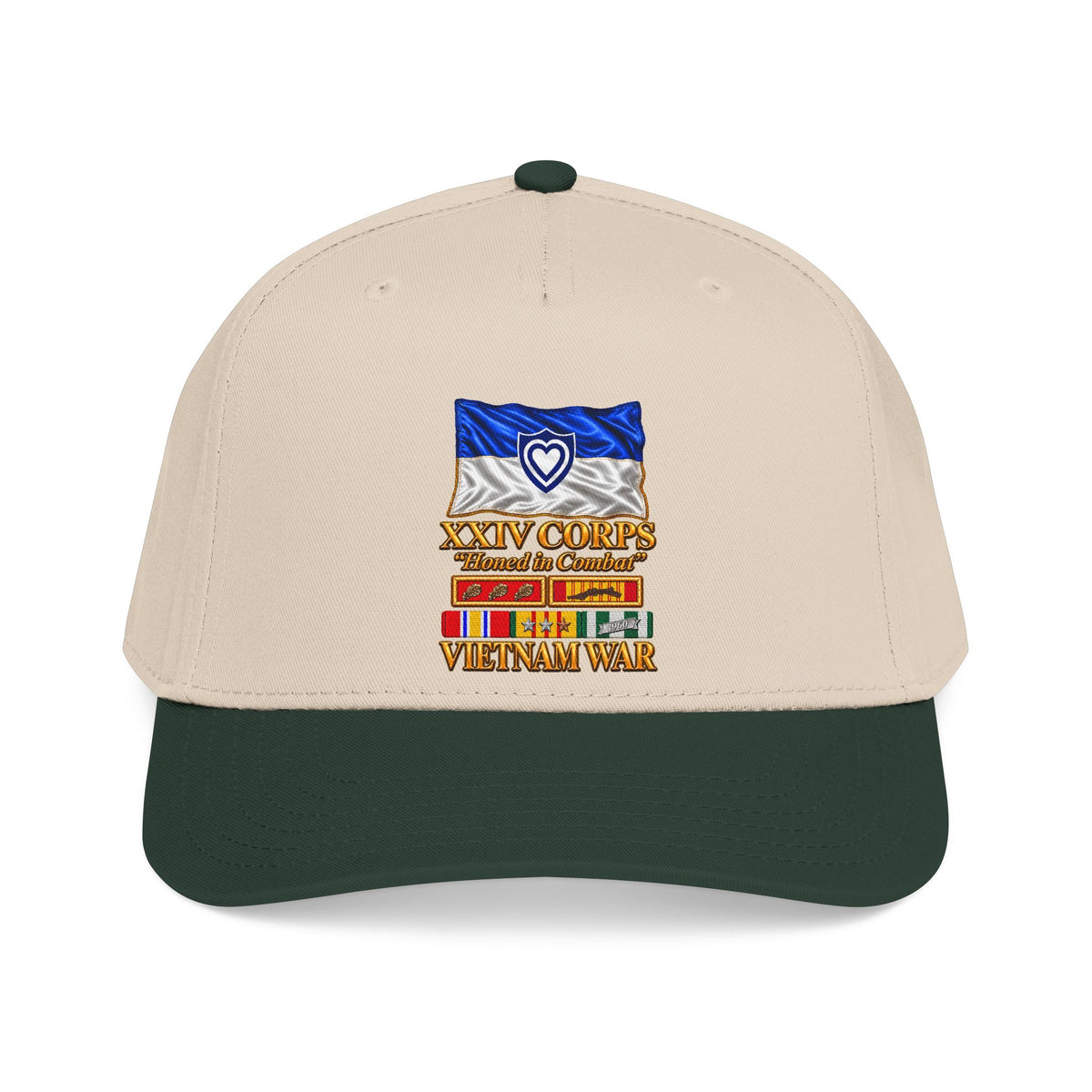 Mid Profile Baseball Cap - Army - XXIV Corps Flag - Waving - Ribbons - Meritorious Awards - Vietnam War - 3D - Transparent