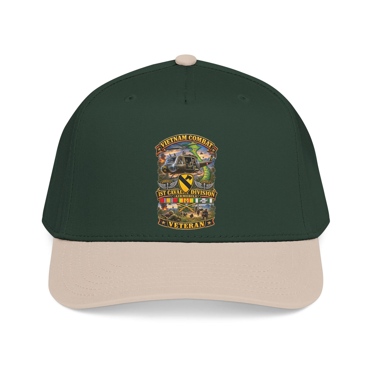 Mid Profile Baseball Cap - Army - Vietnam Combat Cavalry Veteran w 1st Cav Div SSI  Big Helo - 3D - Enhanced