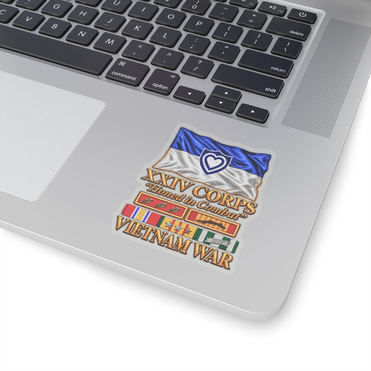 Kiss-Cut Stickers - Army - XXIV Corps Flag - Waving - Ribbons - Meritorious Awards - Vietnam War - 3D - Transparent