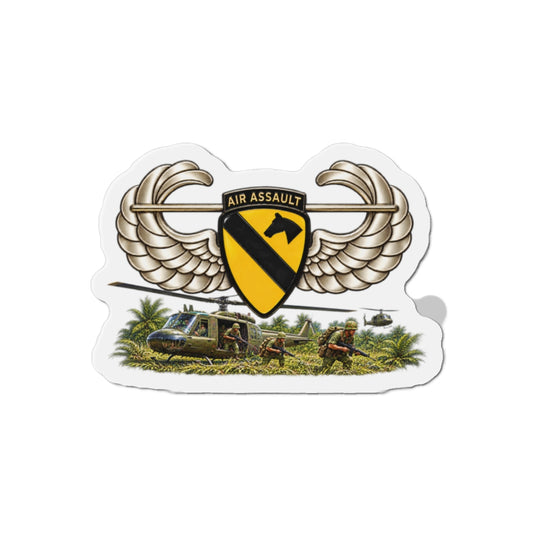 Die-Cut Magnets — 1st Cavalry Division w Air Assault Tab on Airborne Badge with Air Assault Scene - 3D - Transparent