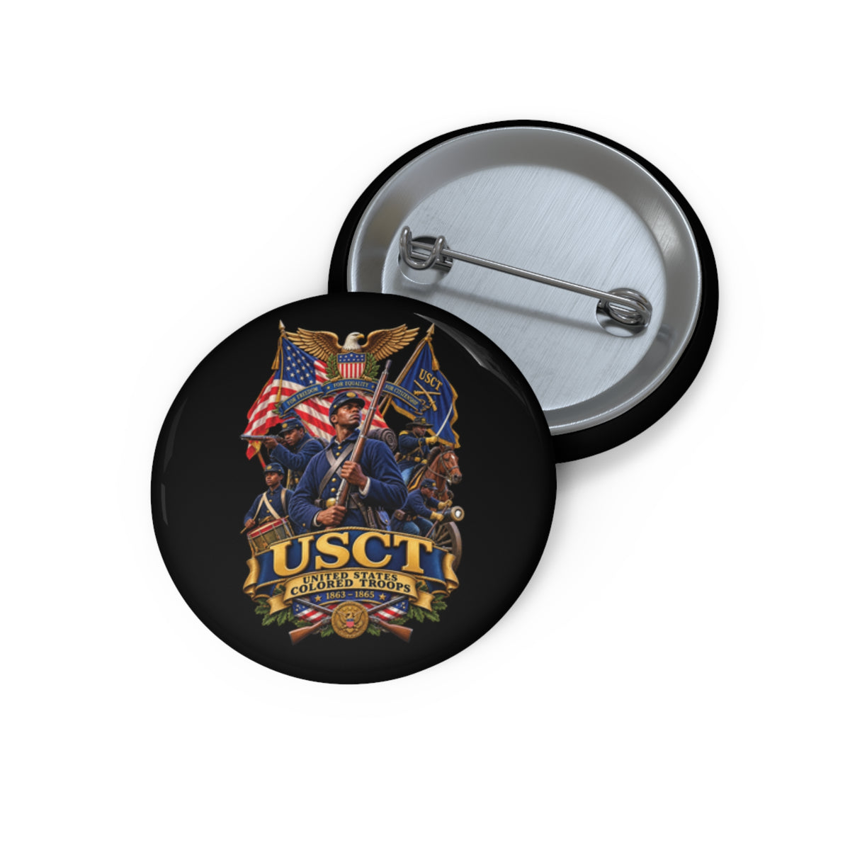 Custom Pin Buttons - United States Colored Troops (USCT) - Civil War - 3D - Enhanced