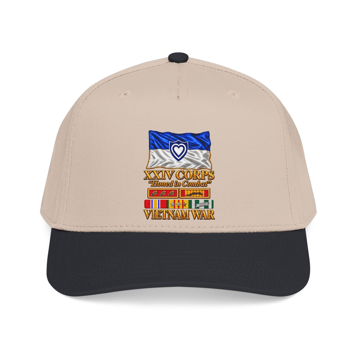 Mid Profile Baseball Cap - Army - XXIV Corps Flag - Waving - Ribbons - Meritorious Awards - Vietnam War - 3D - Transparent