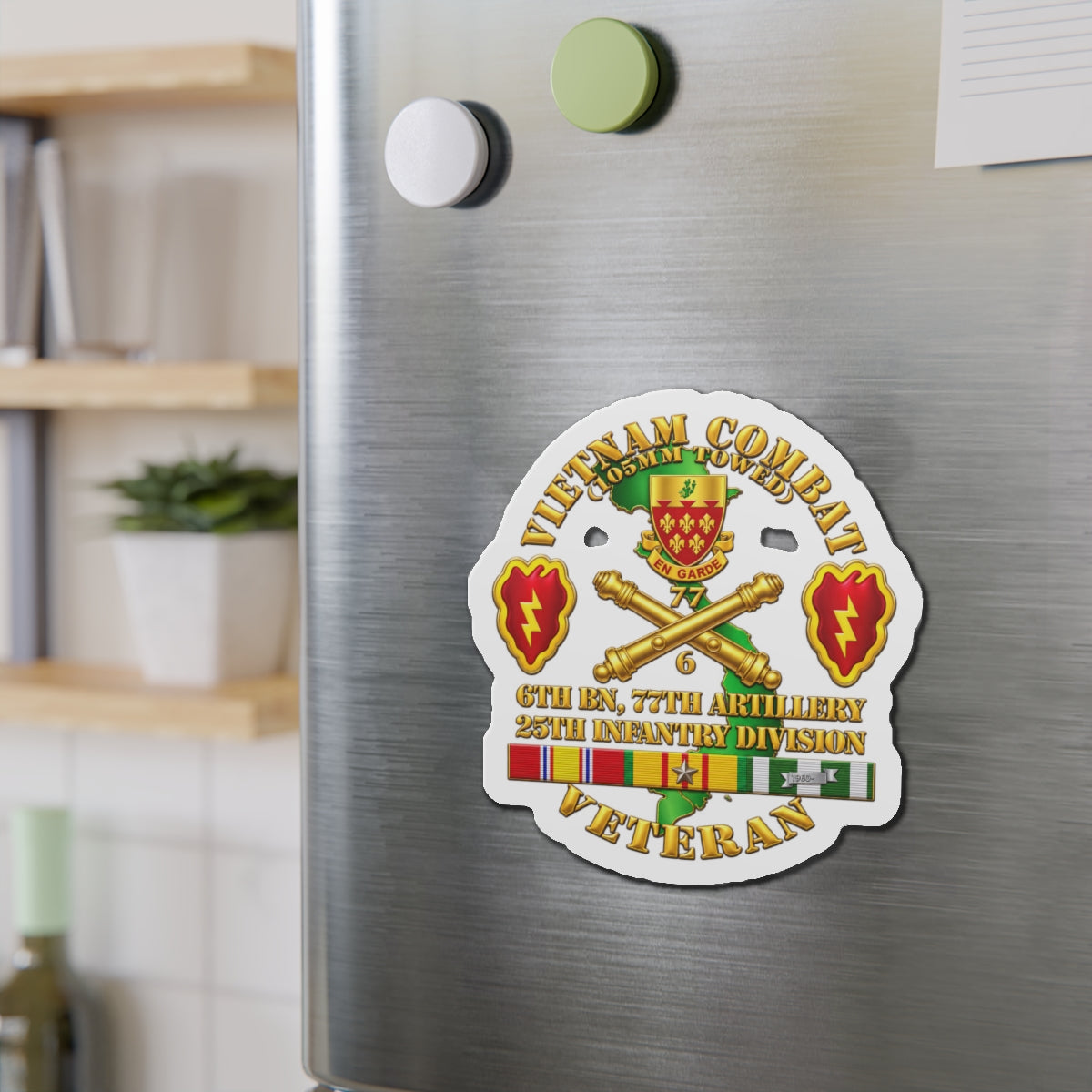 Die-Cut Magnets — Army - Vietnam Combat Veteran w 6th Bn 77th Artillery DUI -25th Infantry Div - 3D - Transparent