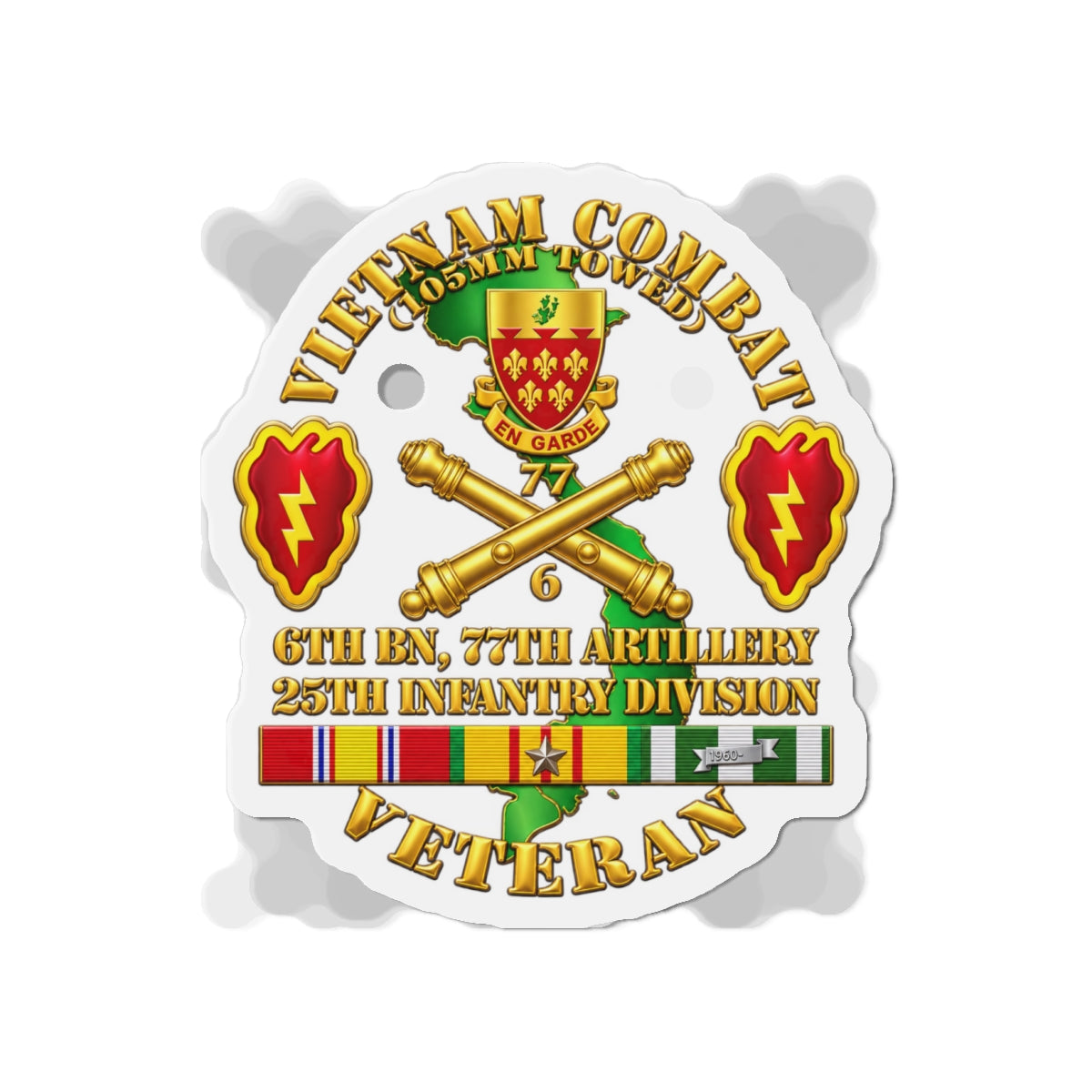 Die-Cut Magnets — Army - Vietnam Combat Veteran w 6th Bn 77th Artillery DUI -25th Infantry Div - 3D - Transparent