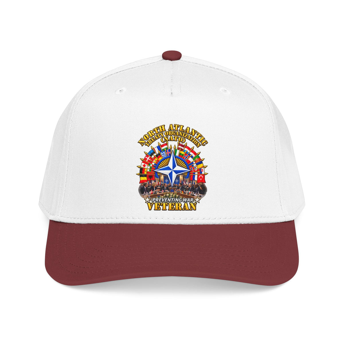 Mid Profile Baseball Cap - NATO - Polished NATO Veteran - with flags - Meeting Scene - 3D - Transparent