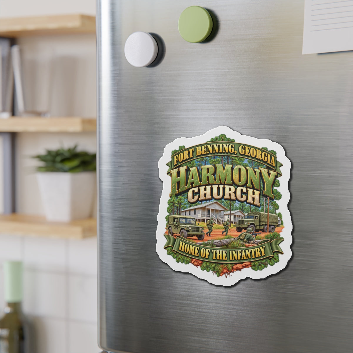 Die-Cut Magnets — Fort Benning, Georgia, Harmony Church - Home of the Infantry - 3D - Enhanced