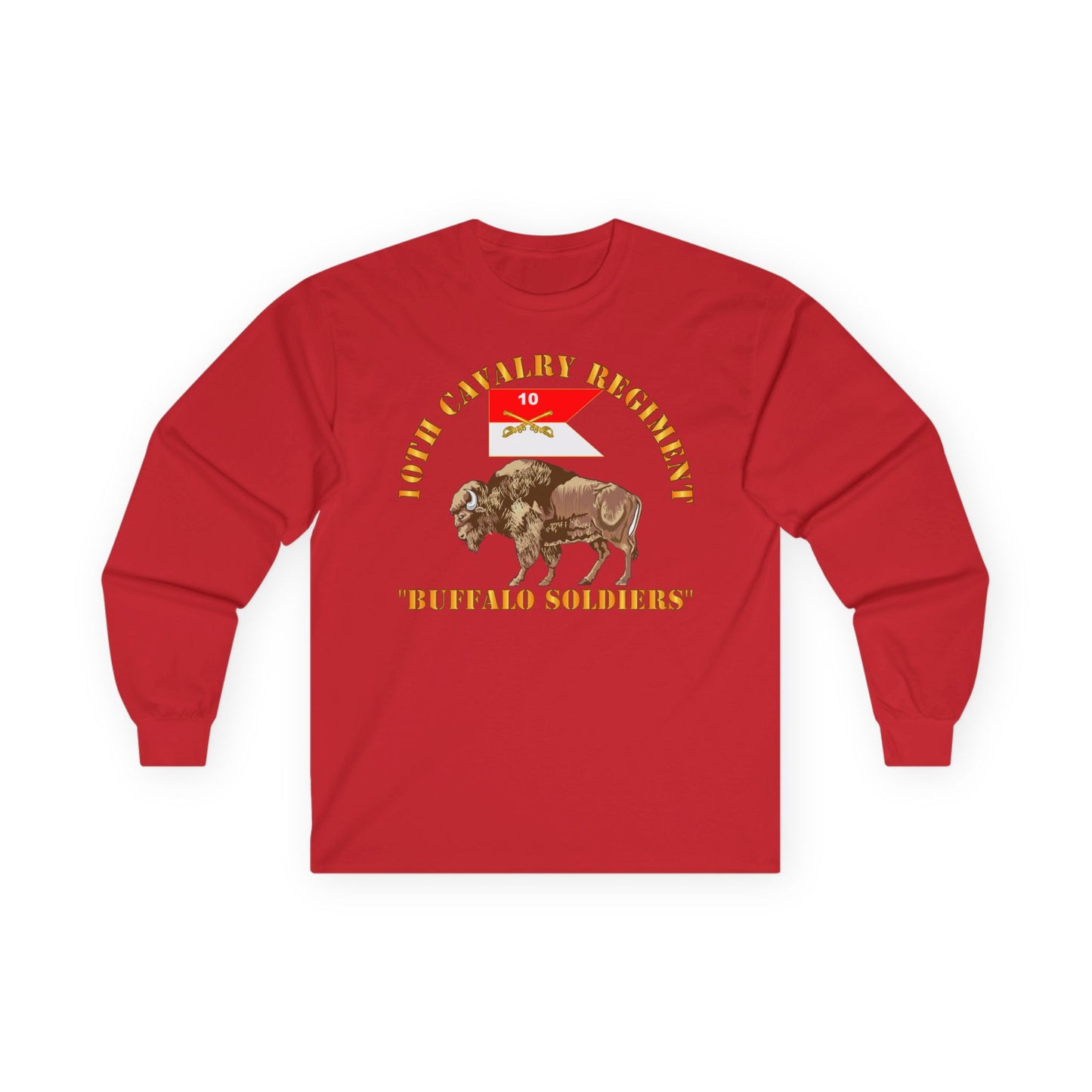 Long Sleeve Tee - Army - 10th Cavalry Regiment - Buffalo Soldiers w 10th Cav Guidon