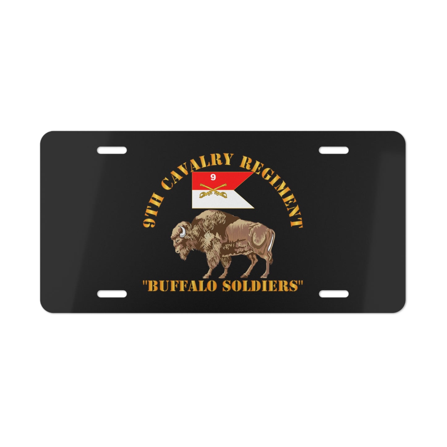 License Plate - Army - 9th Cavalry Regiment - Buffalo Soldiers w 9th Cav Guidon