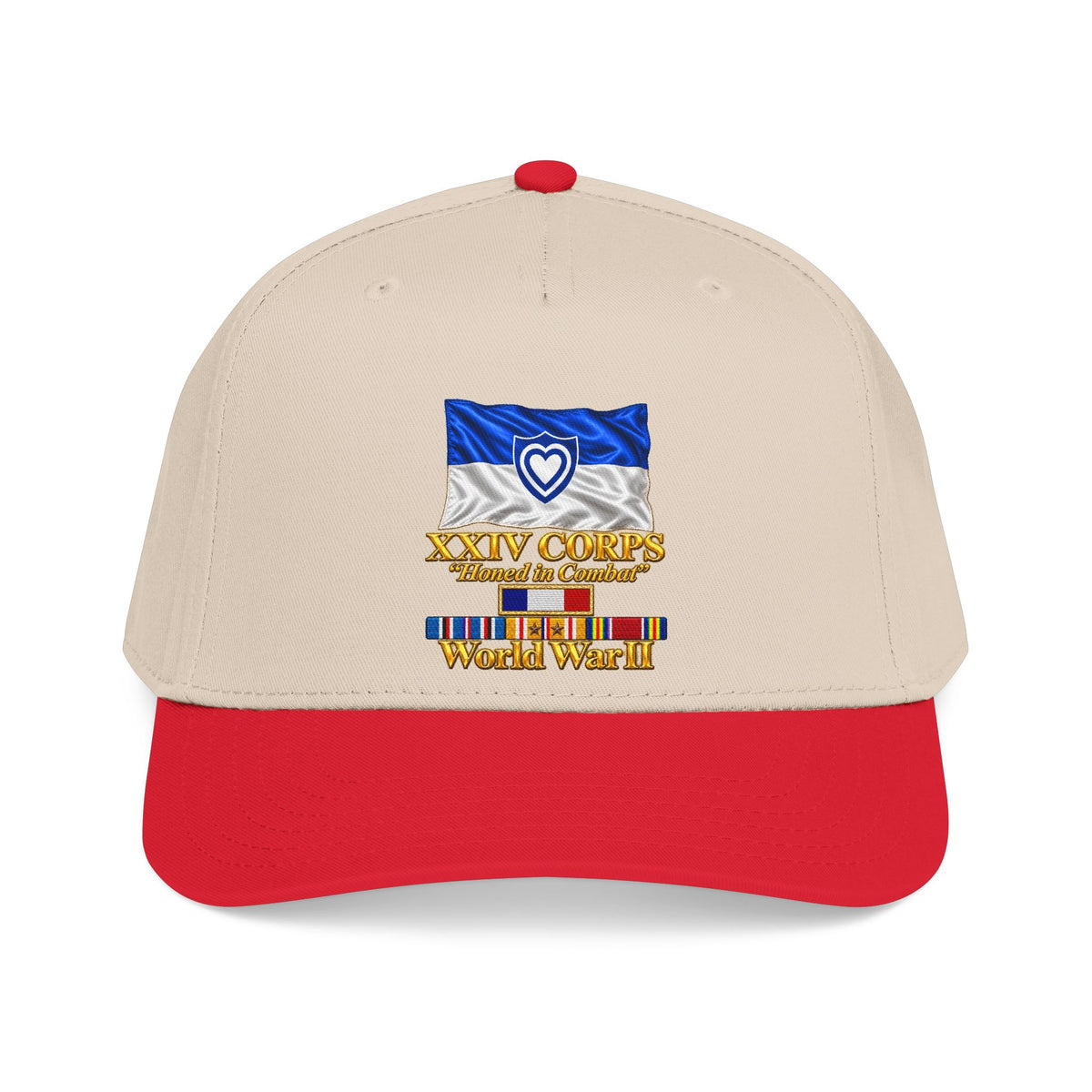 Mid Profile Baseball Cap - Army - XXIV Corps Flag - Waving - Ribbons - World War II - 3D - Transparent