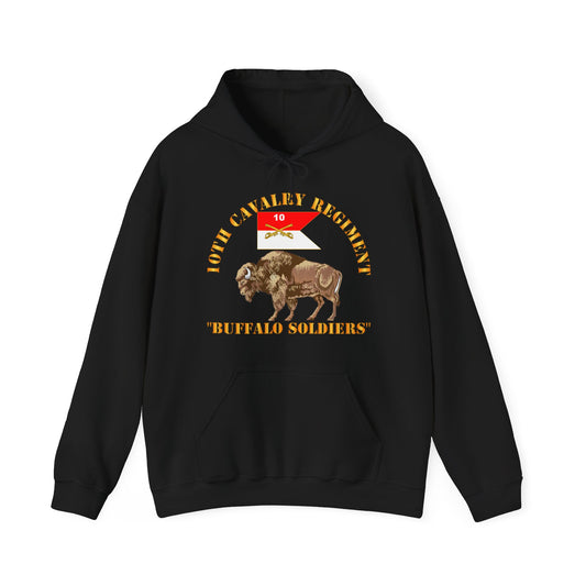 Unisex Heavy Blend Hooded Sweatshirt - Army - 10th Cavalry Regiment - Buffalo Soldiers w 10th Cav Guidon