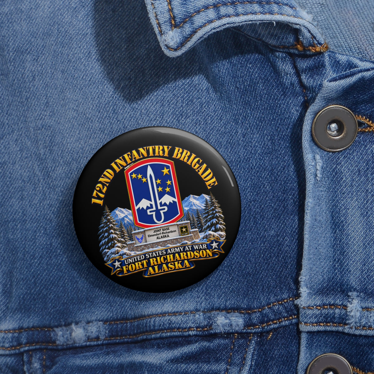 Custom Pin Buttons - 172nd Infantry Brigade - Ft Richardson, Alaska - 3D - Enhanced