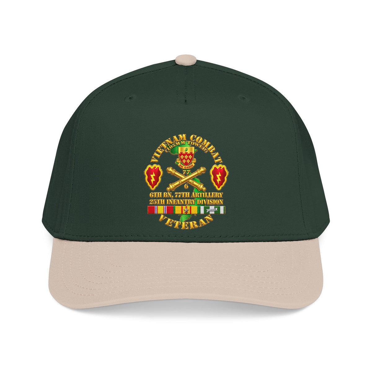 Mid Profile Baseball Cap - Army - Vietnam Combat Veteran w 6th Bn 77th Artillery DUI -25th Infantry Div - 3D - Transparent