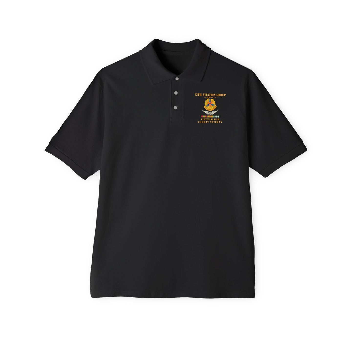 Men's Casual Piqué Polo - Army - 12th  AVN Group, Combat -  DUI - Aircrew, Vietnam War - Veteran VN SVC X 300