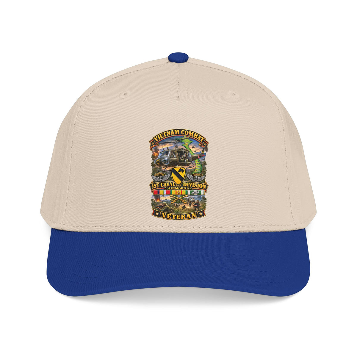 Mid Profile Baseball Cap - Army - Vietnam Combat Cavalry Veteran w 1st Cav Div SSI  Big Helo - 3D - Enhanced