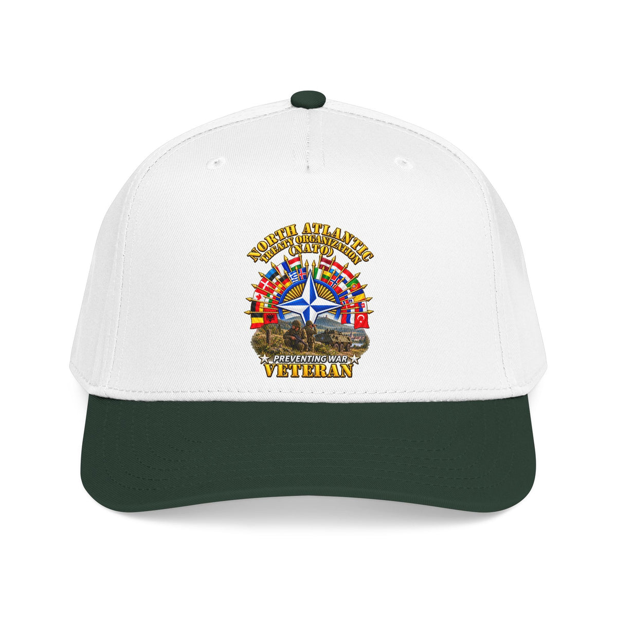 Mid Profile Baseball Cap - NATO - Polished NATO Veteran - with flags - Military Scene - 3D - Transparent