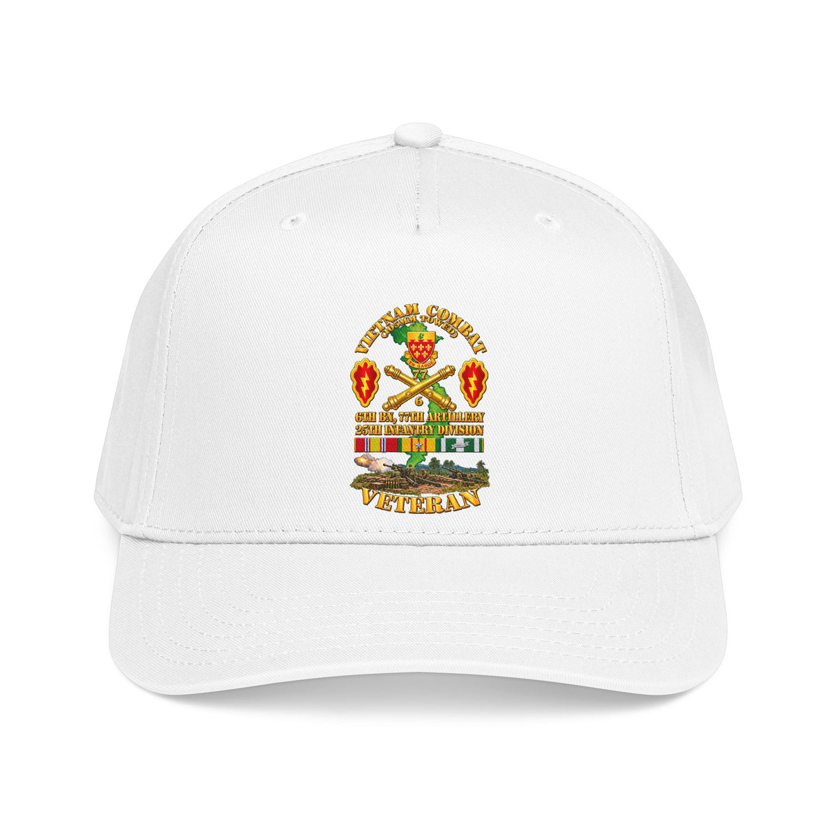 Mid Profile Baseball Cap - Army - Vietnam Combat Veteran w 6th Bn 77th Artillery DUI -25th Infantry Div w Fire Mission Scene - 3D - Transparent
