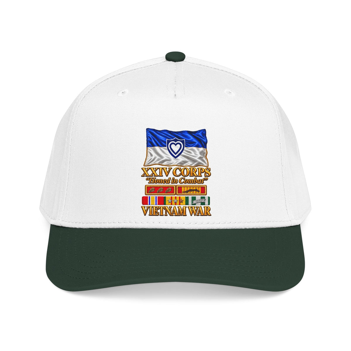 Mid Profile Baseball Cap - Army - XXIV Corps Flag - Waving - Ribbons - Meritorious Awards - Vietnam War - 3D - Transparent