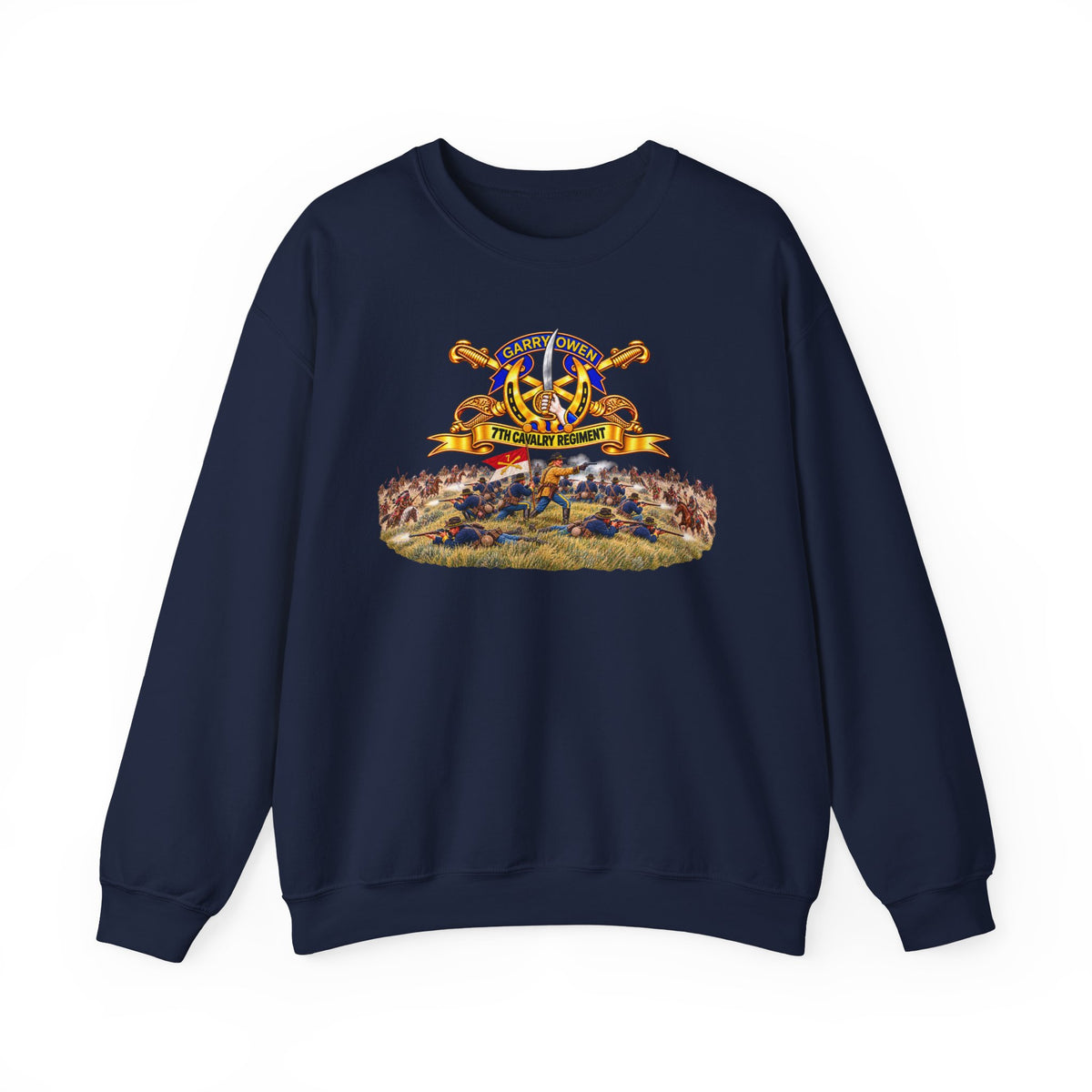 Crewneck Sweatshirt - 7th Cavalry Regiment - DUI, Br, Ribbon w  Battle of Little Big Horn Scene - 3D - Transparent