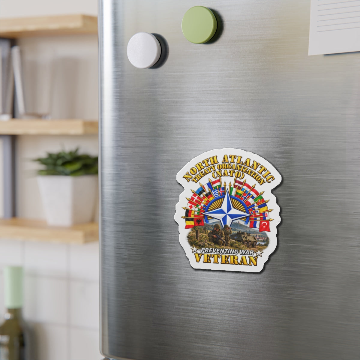 Die-Cut Magnets — NATO - Polished NATO Veteran - with flags - Military Scene - 3D - Transparent