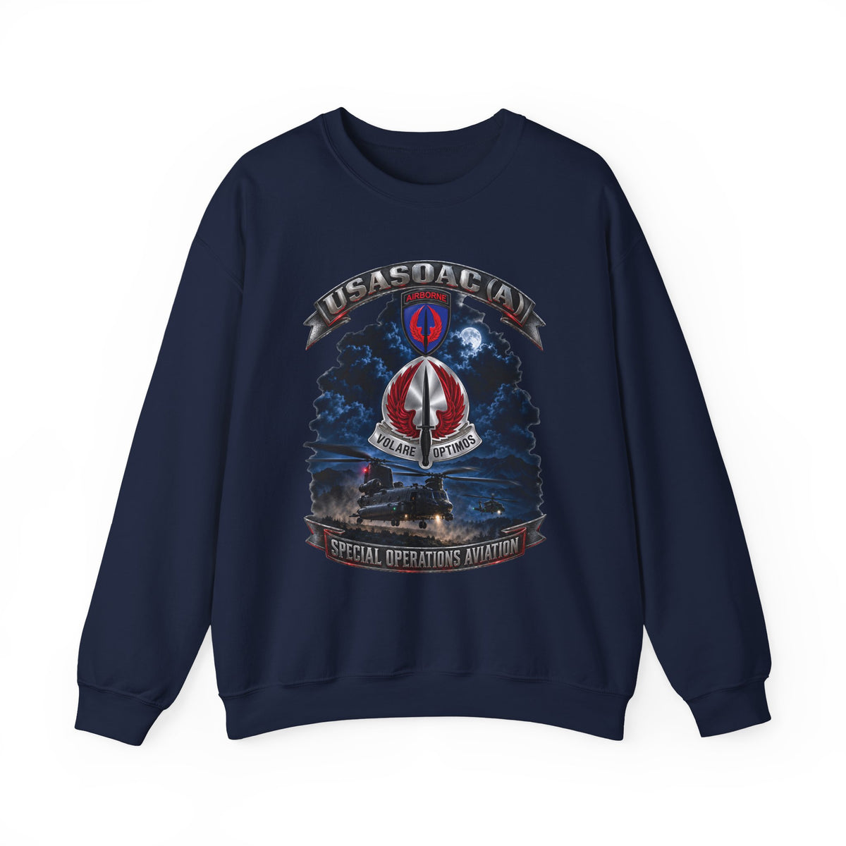 Crewneck Sweatshirt - USA Special Operations Aviation Command (Airborne) - SSI, DUI with Scene - 3D - Enhanced