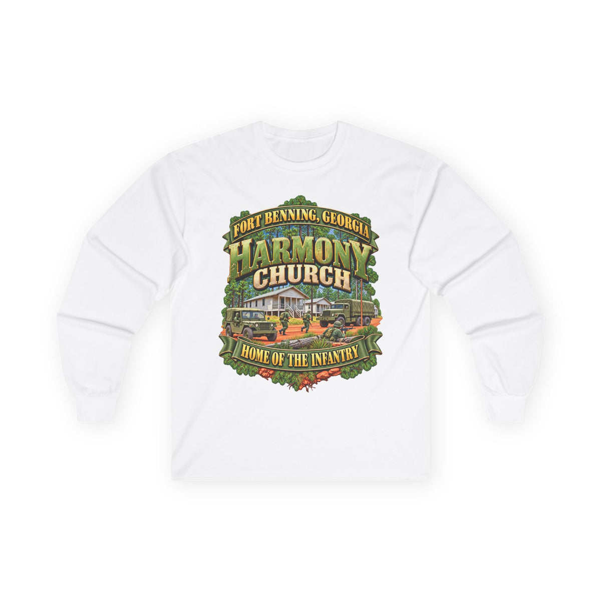 Unisex Ultra Cotton Long Sleeve Tee - Fort Benning, Georgia, Harmony Church - Home of the Infantry - 3D - Enhanced