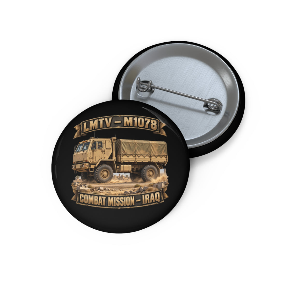 Custom Pin Buttons - Army - LMTV - 1078 - Combat Mission - Iraq - 3D - Enhanced