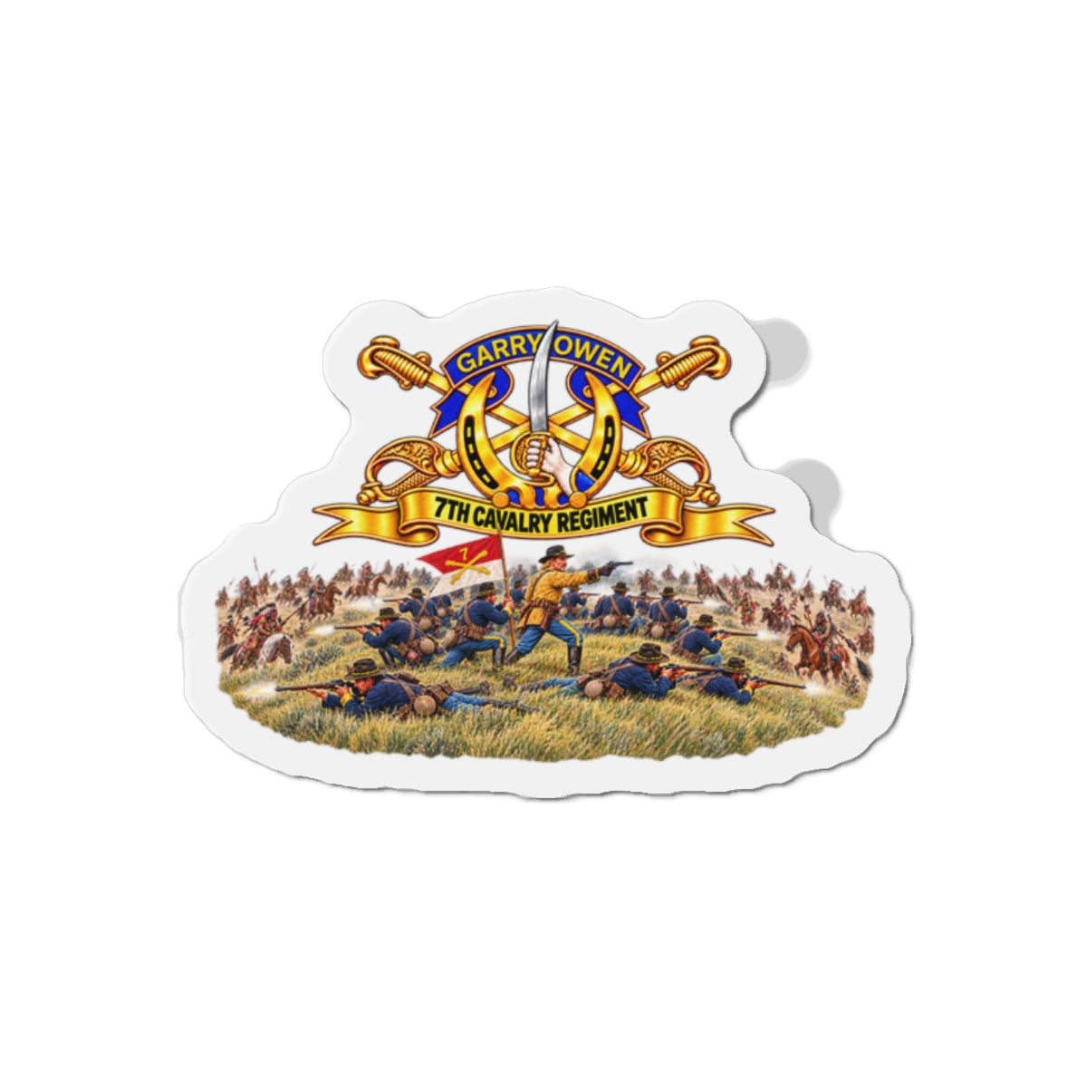 Die-Cut Magnets — 7th Cavalry Regiment - DUI, Br, Ribbon w  Battle of Little Big Horn Scene - 3D - Transparent