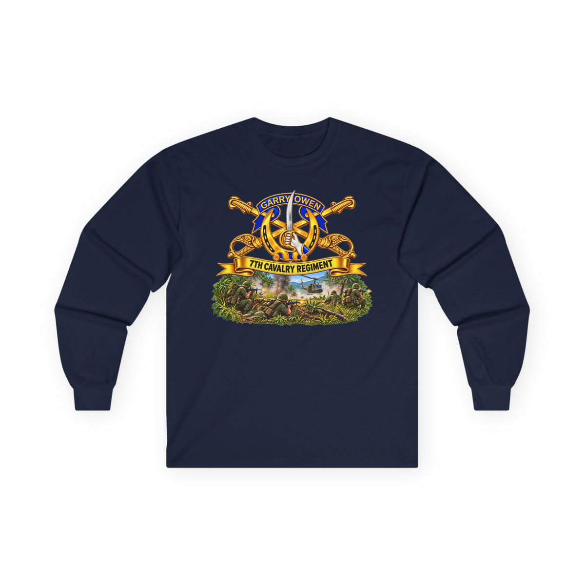 Unisex Ultra Cotton Long Sleeve Tee - 7th Cavalry Regiment - DUI, Br, Ribbon w  Battle of Ia drang Valley Scene - Vietnam - 3D - Transparent
