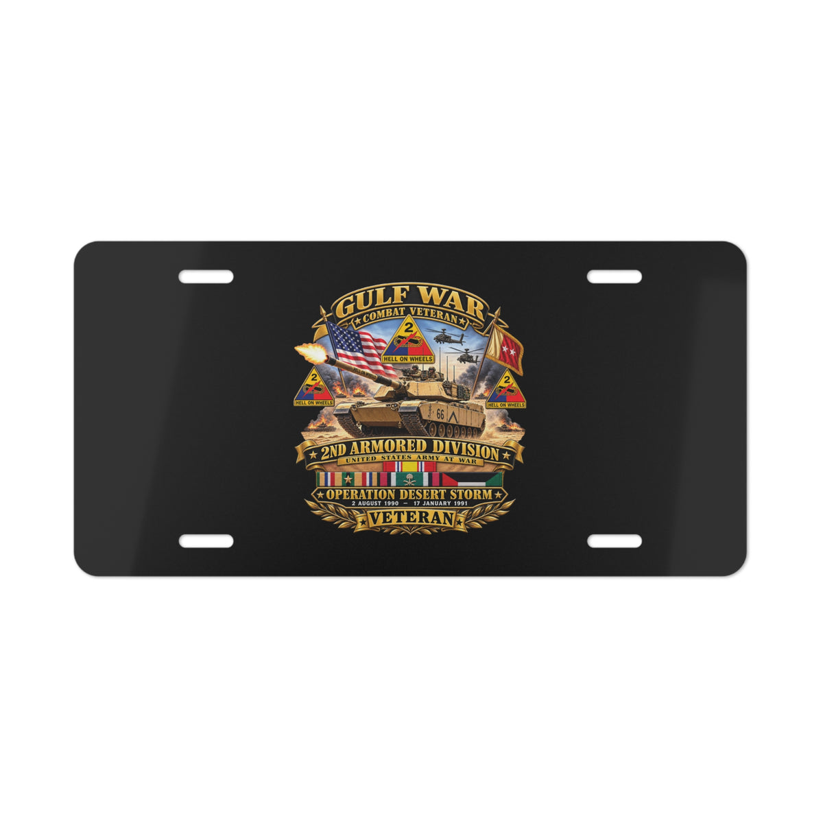 Vanity License Plate - Army - Desert Storm - 2nd Armored Div - Combat Vereran Veteran w GULF SVC - 3D - Enhanced
