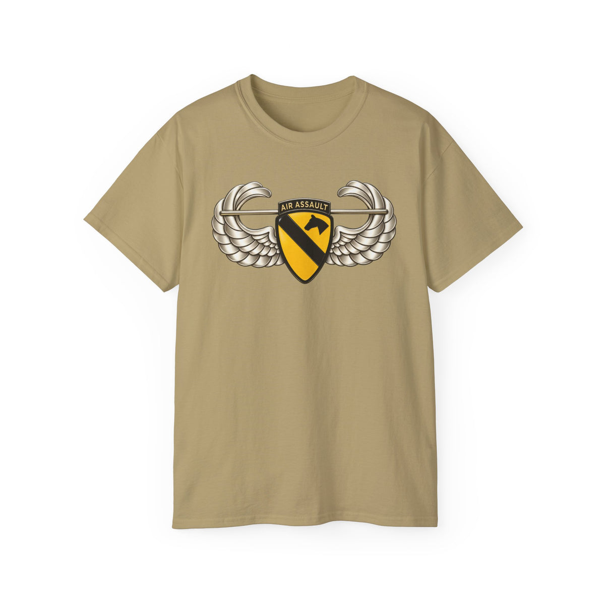 Unisex Ultra Cotton Tee - 1st Cavalry Division w Air Assault Tab on Airborne Badge wo Txt - 3D - Transparent