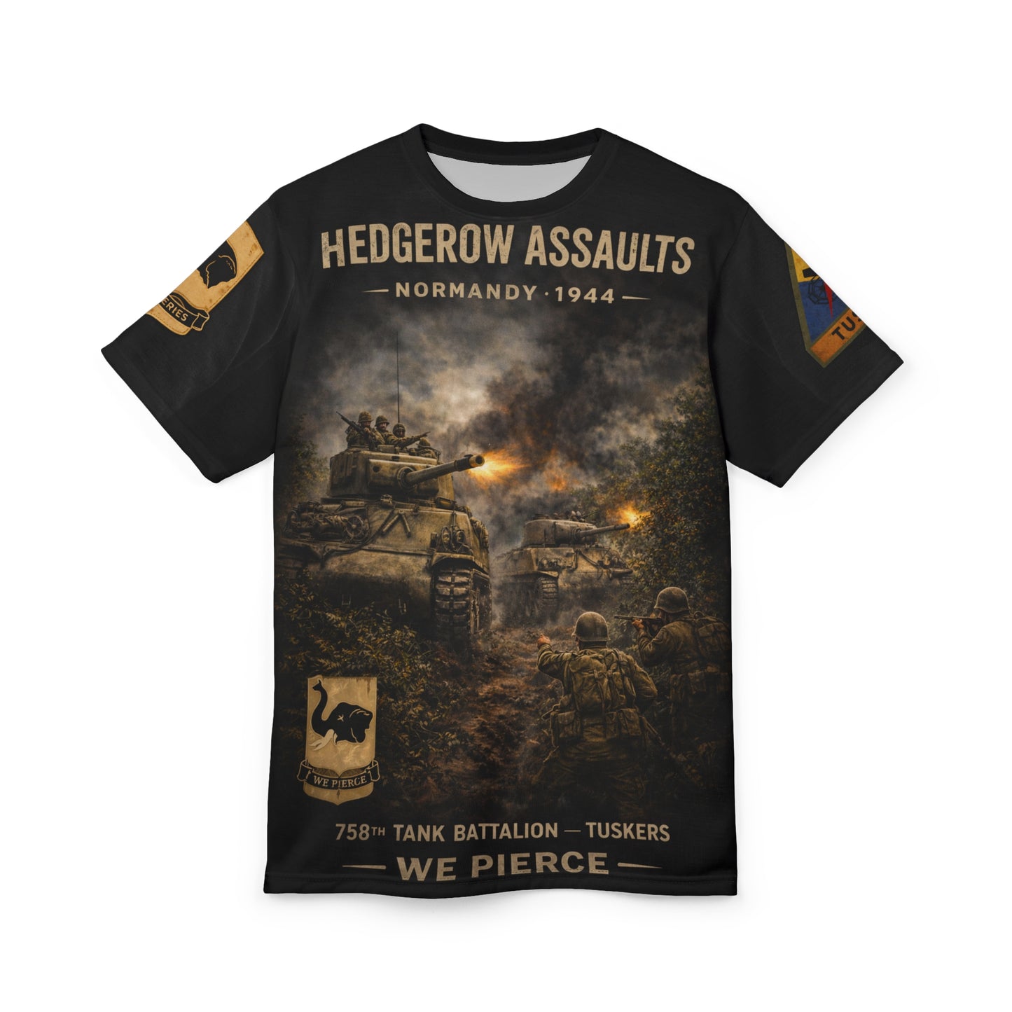 758th Tank Battalion Normandy 1944 Tuskers in the Hedgerow Tee