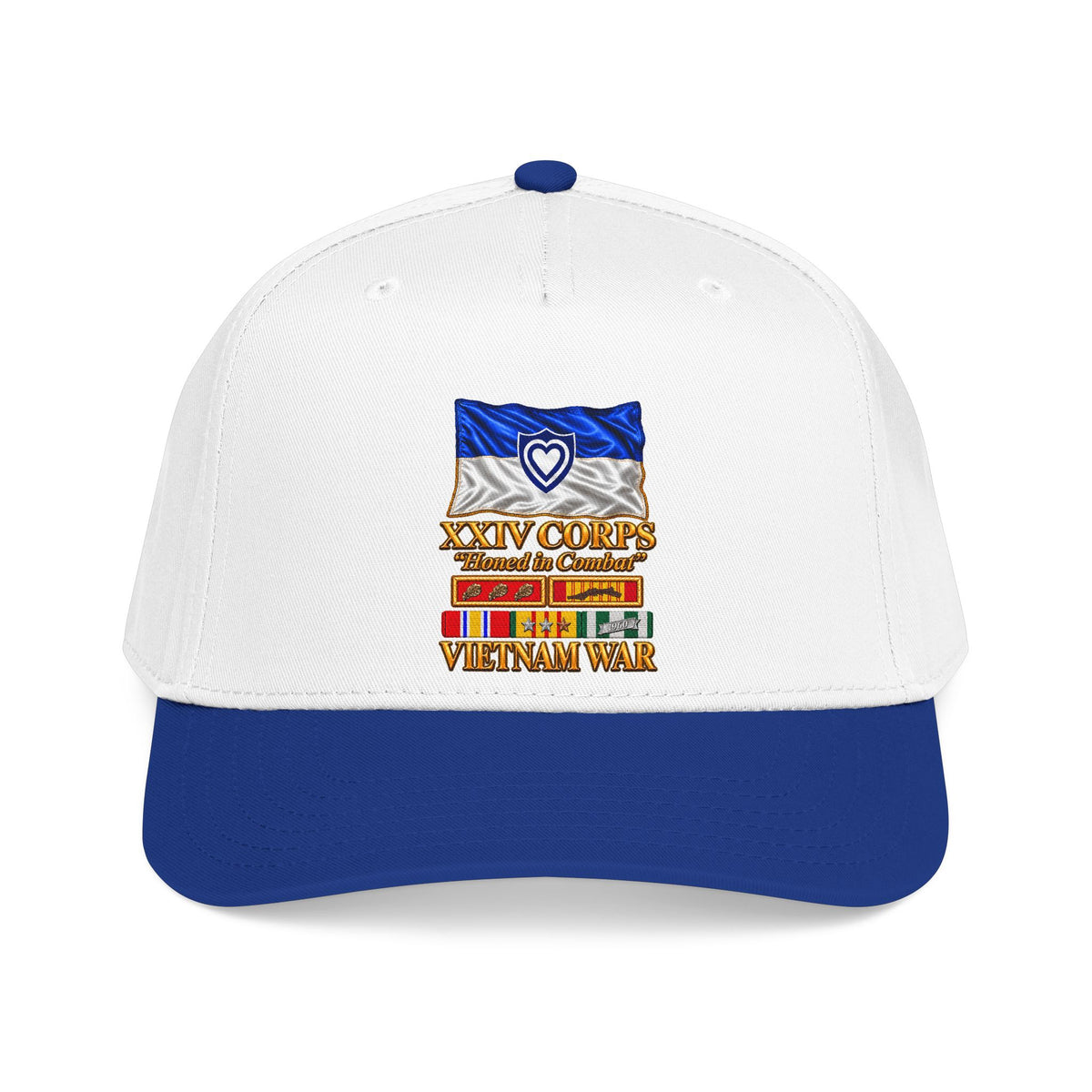 Mid Profile Baseball Cap - Army - XXIV Corps Flag - Waving - Ribbons - Meritorious Awards - Vietnam War - 3D - Transparent