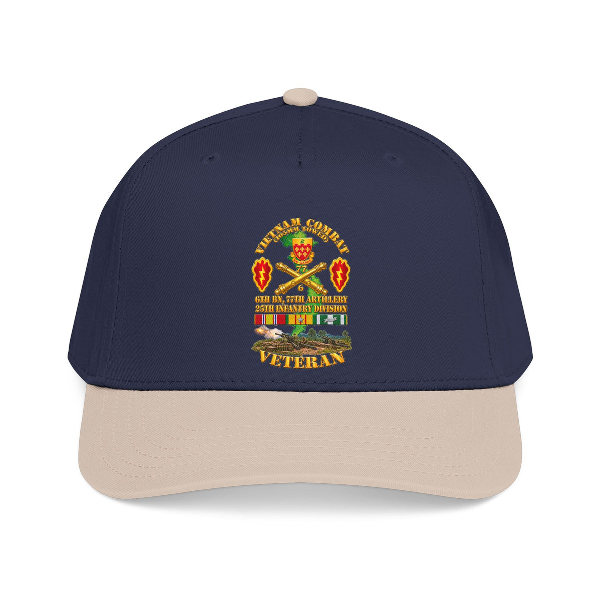 Mid Profile Baseball Cap - Army - Vietnam Combat Veteran w 6th Bn 77th Artillery DUI -25th Infantry Div w Fire Mission Scene - 3D - Transparent
