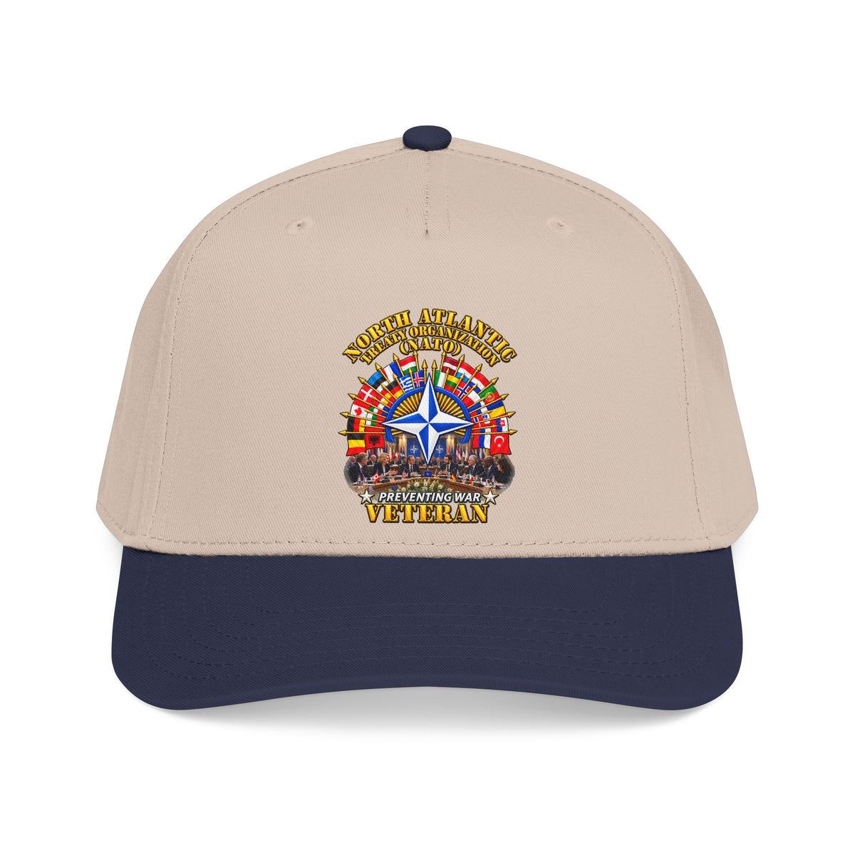 Mid Profile Baseball Cap - NATO - Polished NATO Veteran - with flags - Meeting Scene - 3D - Transparent