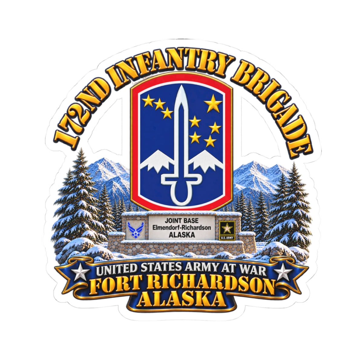 Kiss-Cut Stickers - 172nd Infantry Brigade - Ft Richardson, Alaska - 3D - Enhanced