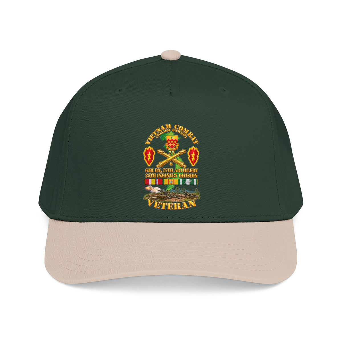 Mid Profile Baseball Cap - Army - Vietnam Combat Veteran w 6th Bn 77th Artillery DUI -25th Infantry Div w Fire Mission Scene - 3D - Transparent