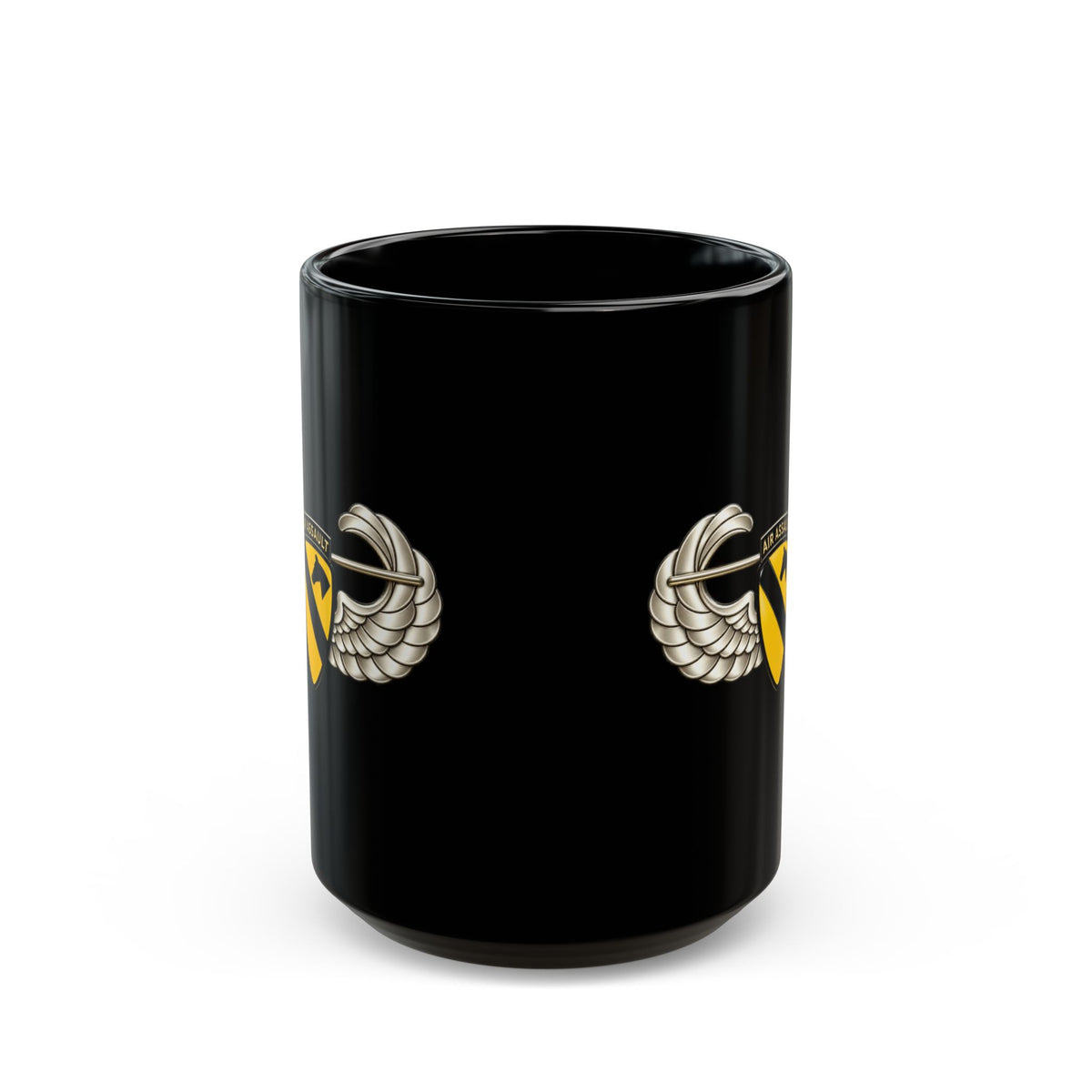 Black Mug  (15oz) - 1st Cavalry Division w Air Assault Tab on Airborne Badge wo Txt - 3D - Transparent