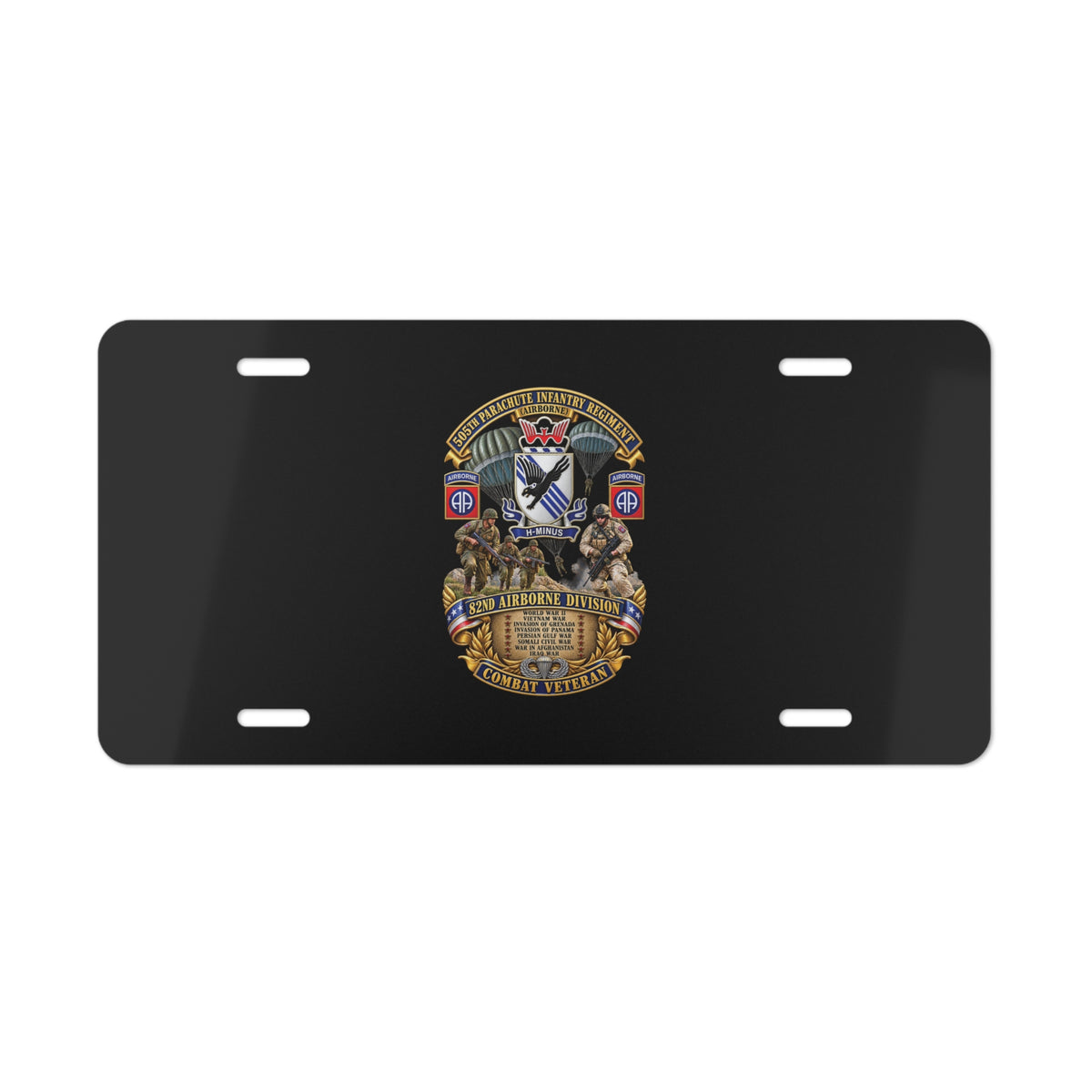 Vanity License Plate - Army - Combat Vet w 505th PIR - 82nd Airborne  w Campaigns - Soldiers - SSI - 3D - Enhanced