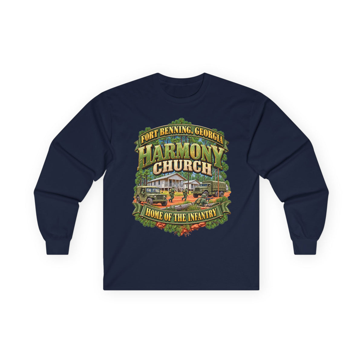 Unisex Ultra Cotton Long Sleeve Tee - Fort Benning, Georgia, Harmony Church - Home of the Infantry - 3D - Enhanced