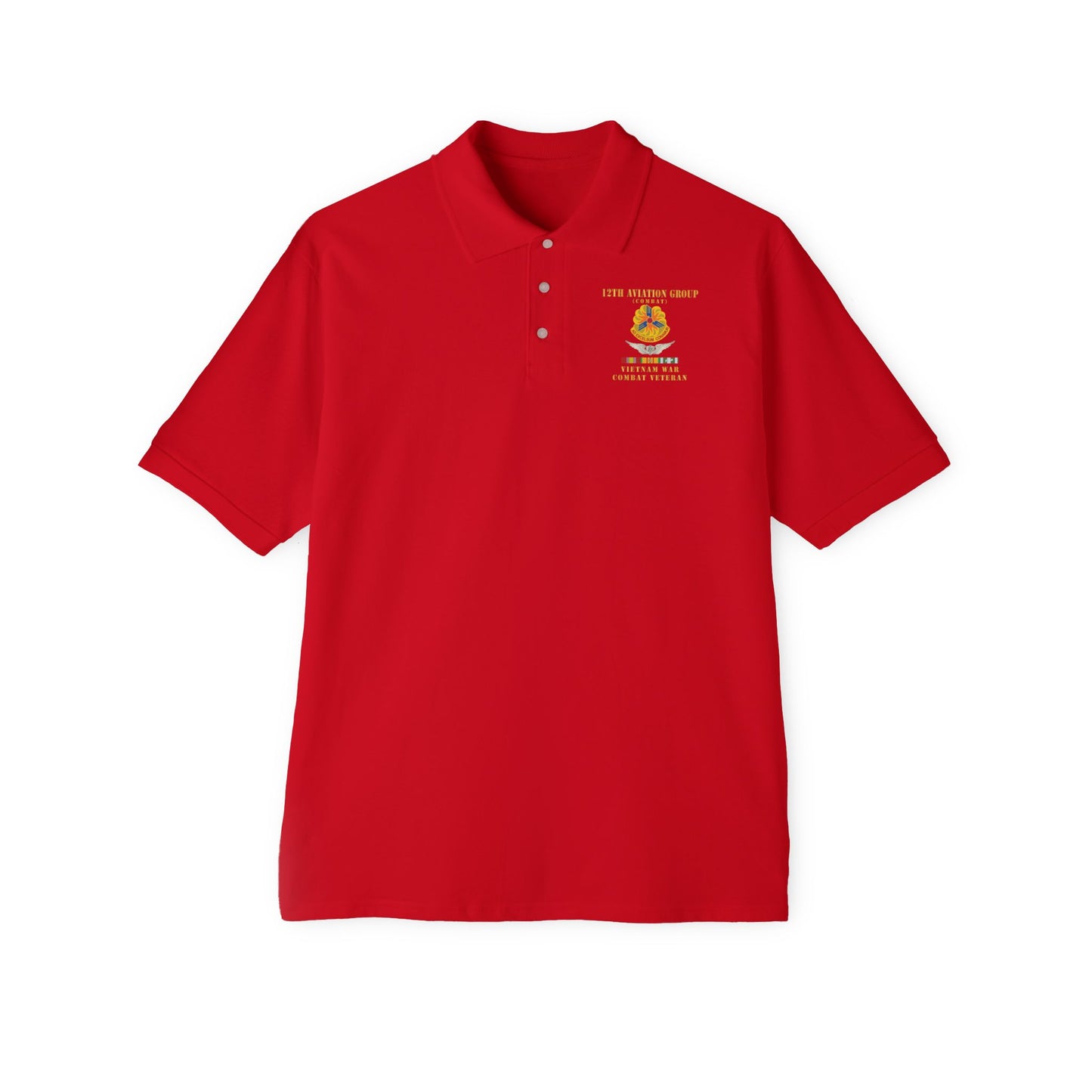 Men's Casual Piqué Polo - Army - 12th  AVN Group, Combat -  DUI - Aircrew, Vietnam War - Veteran VN SVC X 300