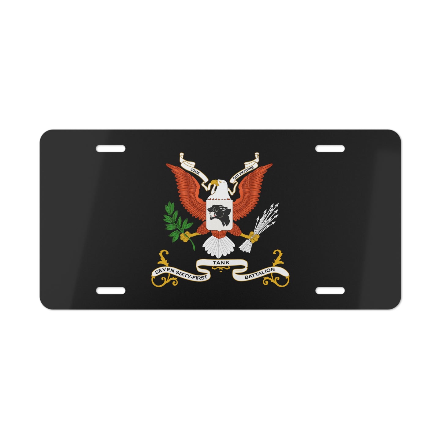 License Plate - Army - Regimental Colors - 761st Tank Battalion - Come Out Fighting