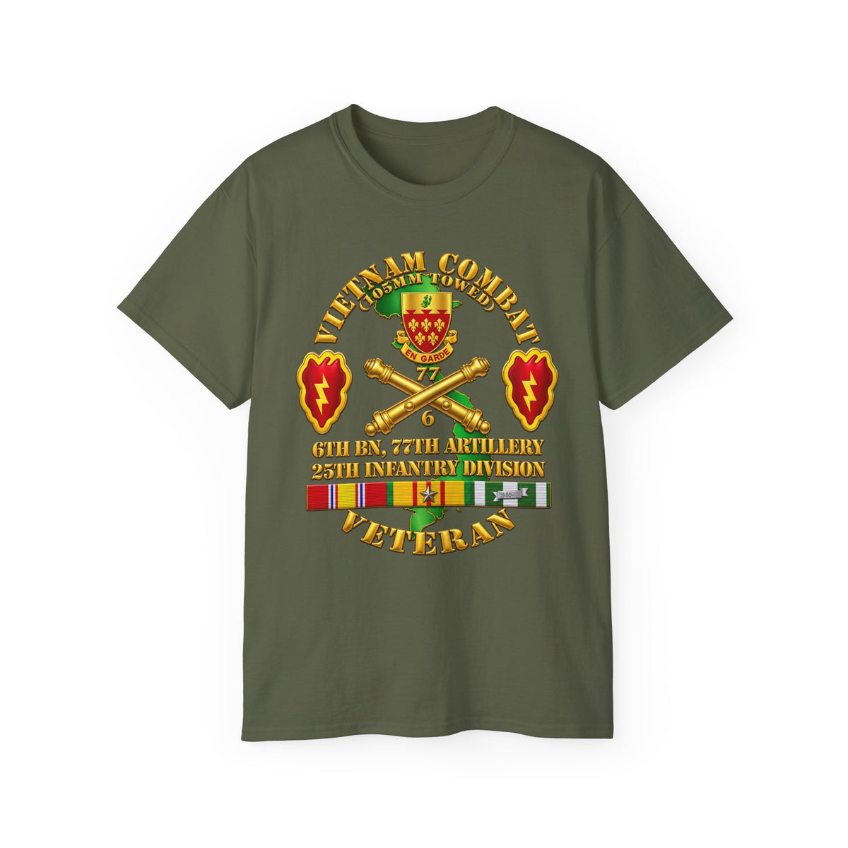 Unisex Ultra Cotton Tee - Army - Vietnam Combat Veteran w 6th Bn 77th Artillery DUI -25th Infantry Div - 3D - Transparent
