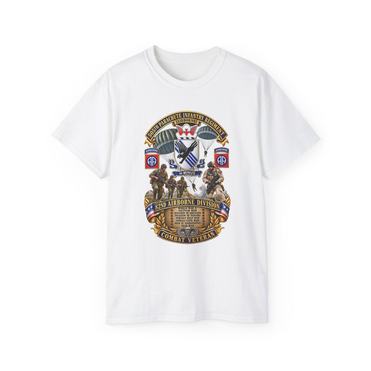 Unisex Ultra Cotton Tee - Army - Combat Vet w 505th PIR - 82nd Airborne  w Campaigns - Soldiers - SSI - 3D - Enhanced