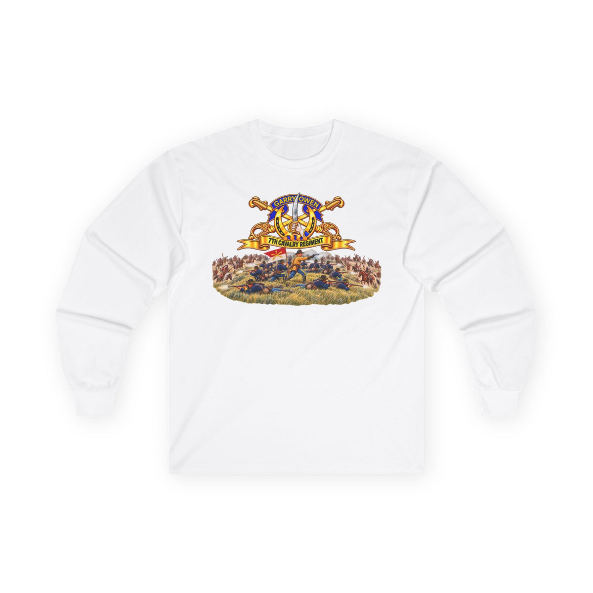 Unisex Ultra Cotton Long Sleeve Tee - 7th Cavalry Regiment - DUI, Br, Ribbon w  Battle of Little Big Horn Scene - 3D - Transparent