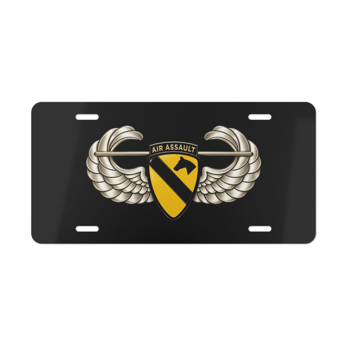 Vanity License Plate - 1st Cavalry Division w Air Assault Tab on Airborne Badge wo Txt - 3D - Transparent