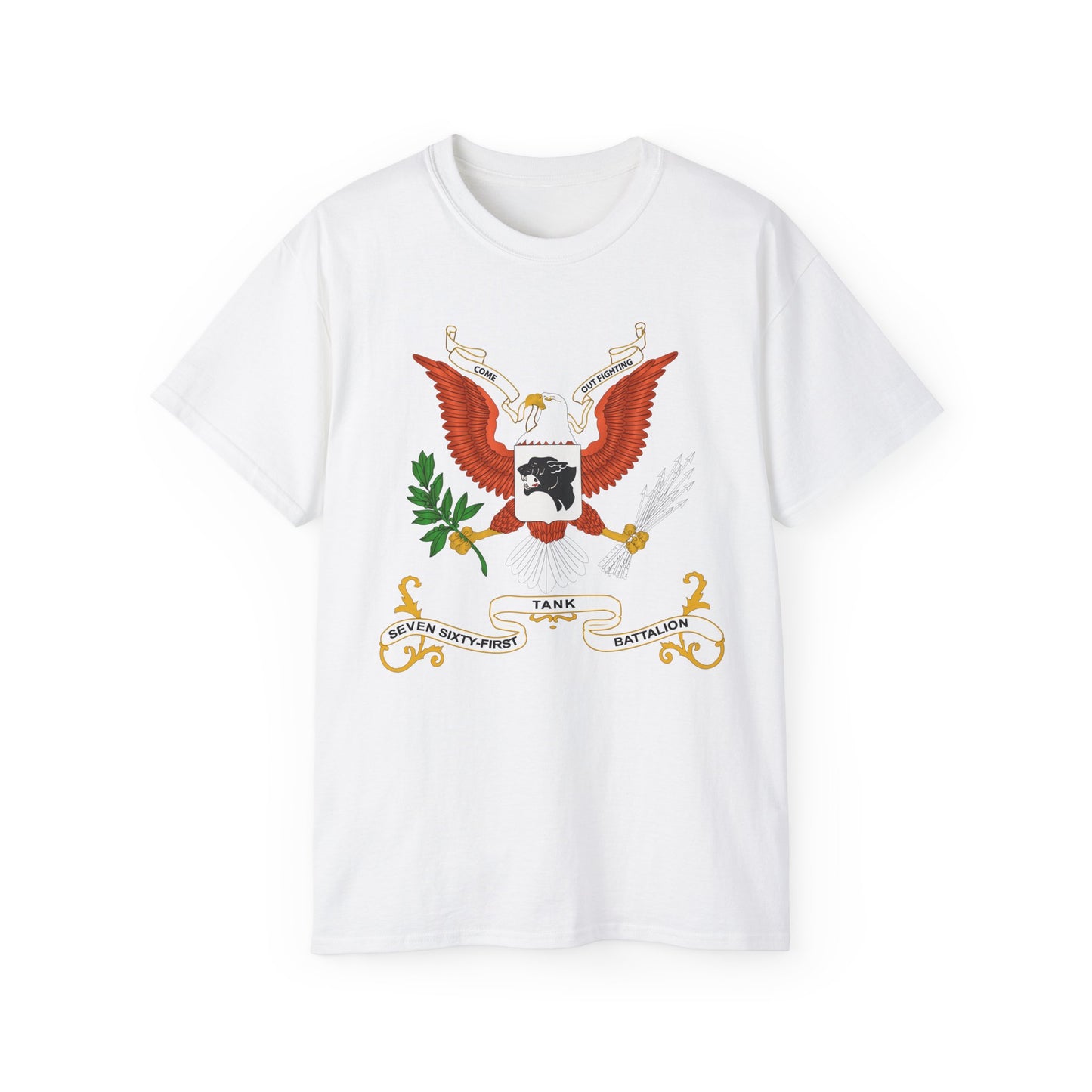 Unisex Ultra Cotton Tee - Army - Regimental Colors - 761st Tank Batalion - Come Out Fighting