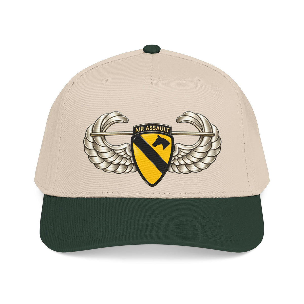 Mid Profile Baseball Cap — 1st Cavalry Division w Air Assault Tab on Airborne Badge wo Txt - 3D - Transparent