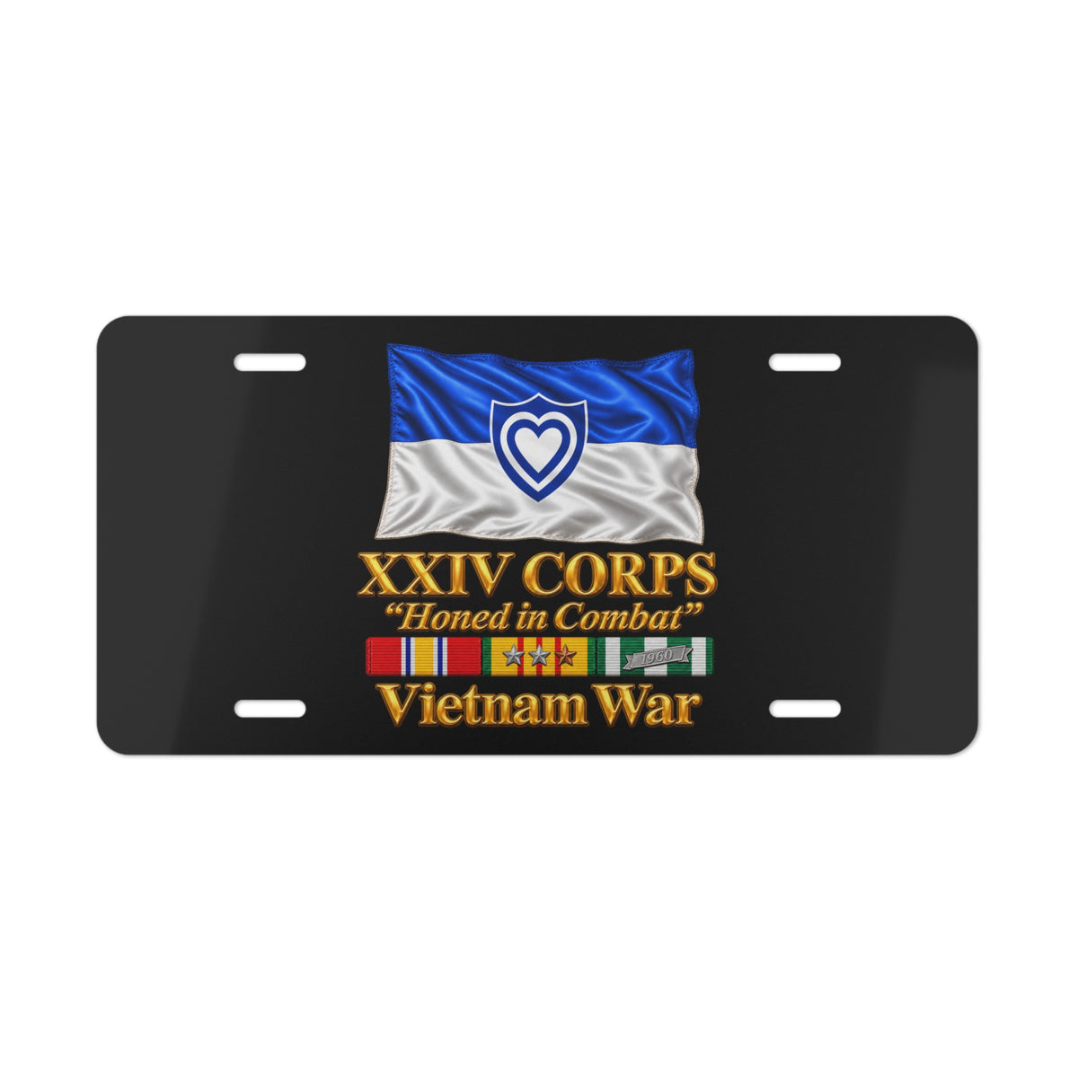 Vanity License Plate - Army - XXIV Corps Flag - Waving - Ribbons - Vietnam War - 3D - Transparent