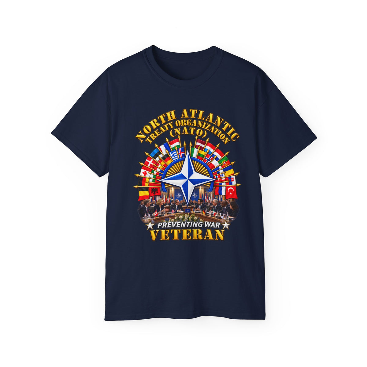 Unisex Ultra Cotton Tee - NATO - Polished NATO Veteran - with flags - Meeting Scene - 3D - Transparent